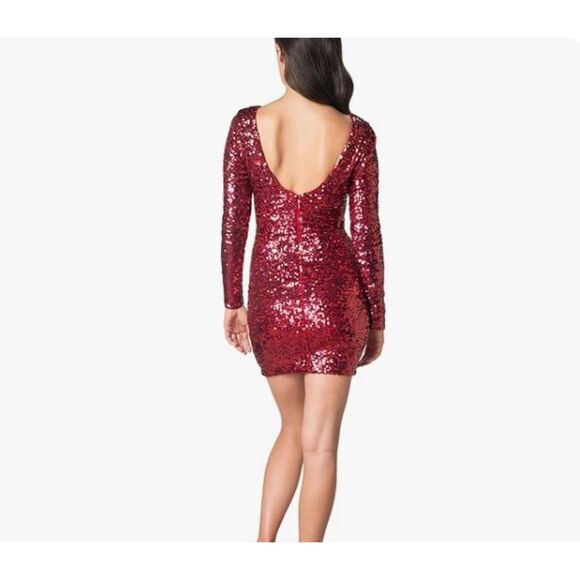 NEW Dress The Population Full Sequins Dress Bodycon Stretch Rouge Lola Club L - Picture 3 of 6